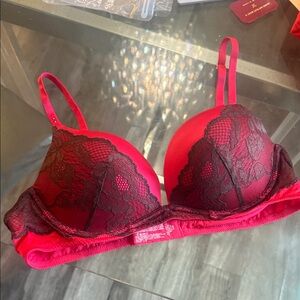 Victoria's Secret Red and Black Lace Bra